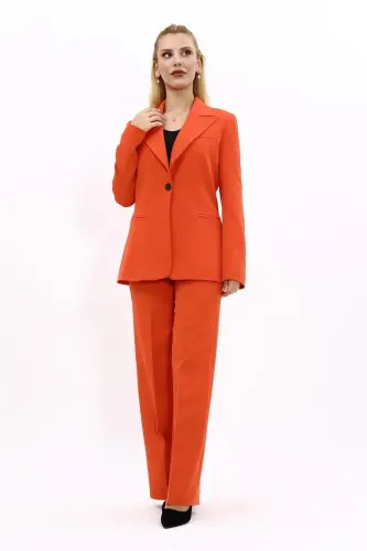 Collared Classic Jacket & Flared Pants Set-Orange-Orange 