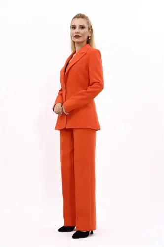 Collared Classic Jacket & Flared Pants Set-Orange-Orange - 3
