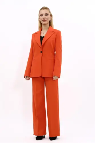 Collared Classic Jacket & Flared Pants Set-Orange-Orange - 4