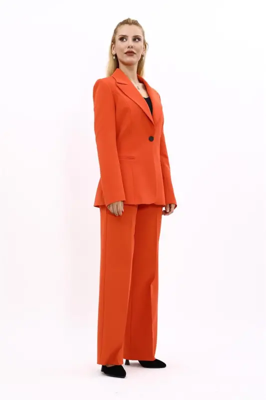 Collared Classic Jacket & Flared Pants Set-Orange-Orange - 5