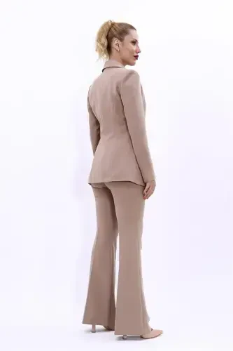 Collared Classic Jacket & Flared Pants Set-Stone-Stone - 3