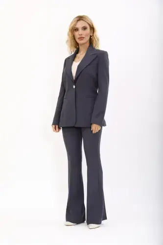 Collared Classic Jacket & Flared Trousers Suit-Smoked-Smoked - 4