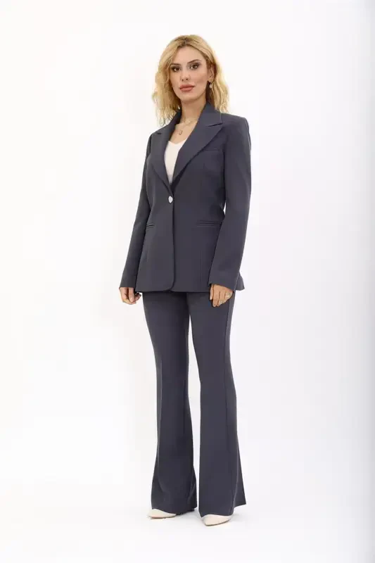 Collared Classic Jacket & Flared Trousers Suit-Smoked-Smoked - 4