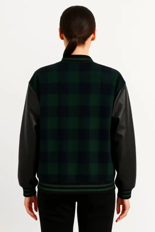 Collared Faux Leather Lined Lumberjack College Jacket - Khaki - 2