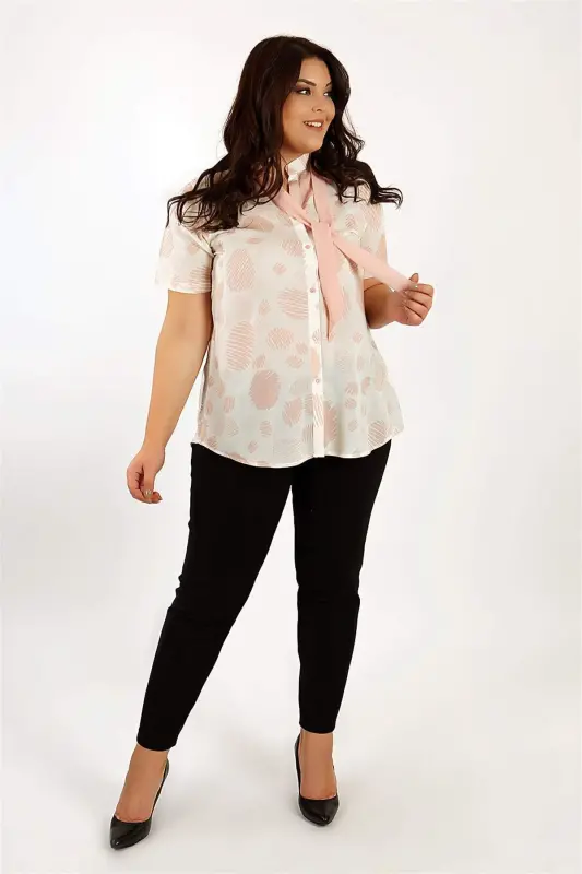 Collared Scarf Detail Powder Shirt - 4