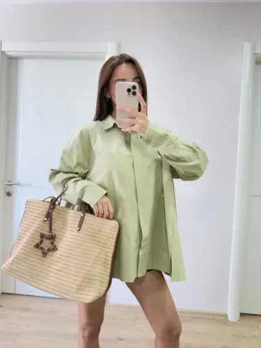 Collared Side Slit Shirt - Green - 3