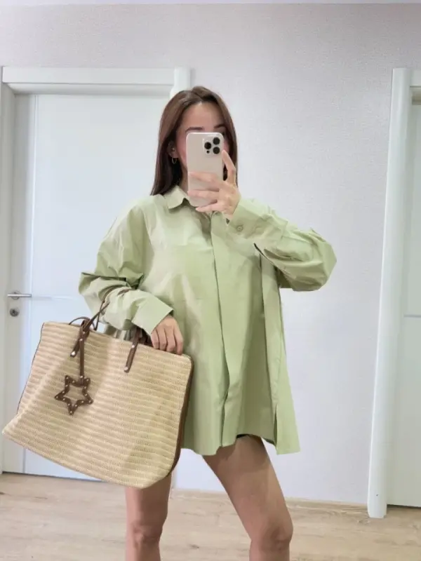 Collared Side Slit Shirt - Green - 3