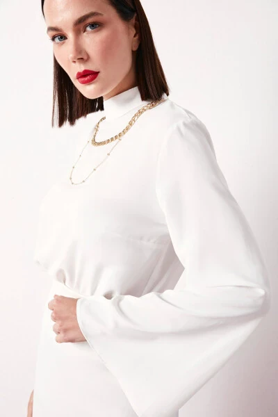 Collared Spanish Sleeve Blouse - Ecru - Sateen (1)
