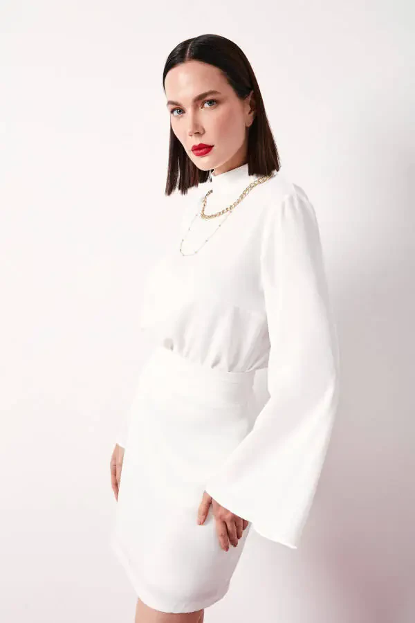 Collared Spanish Sleeve Blouse - Ecru - 5