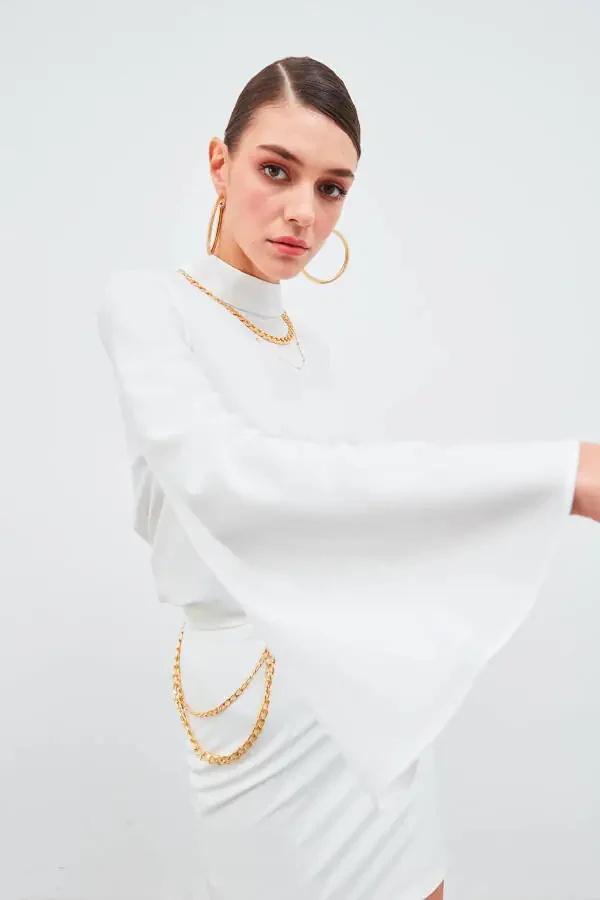 Collared Spanish Sleeve Blouse - Ecru - 14