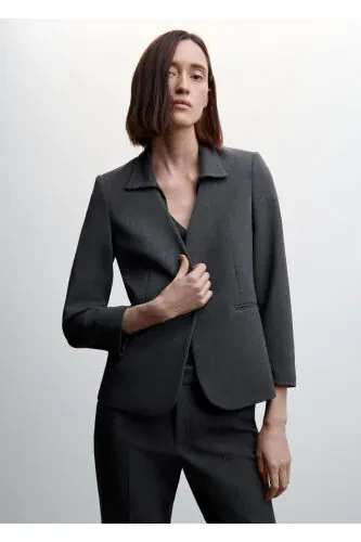 Collarless Fabric Jacket - MANGO
