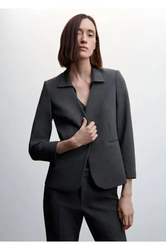 Collarless Fabric Jacket - 1