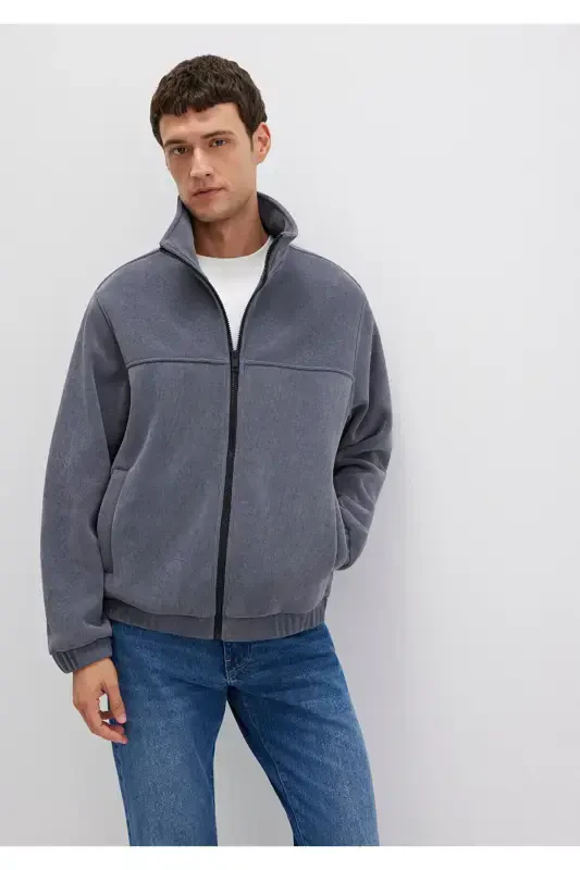 Collarless, navy blue jacket, loose fit. (0110369-80776) - 2