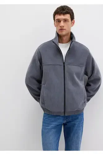 Collarless, navy blue jacket, loose fit. (0110369-80776) - 3