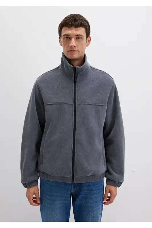 Collarless, navy blue jacket, loose fit. (0110369-80776) - 4