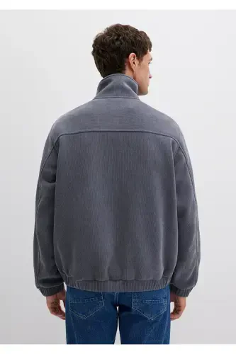 Collarless, navy blue jacket, loose fit. (0110369-80776) - 5