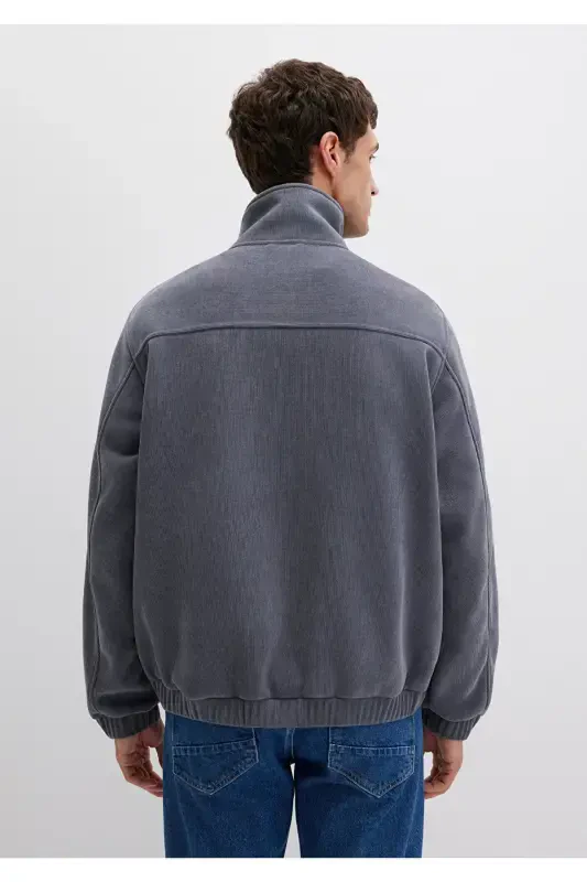 Collarless, navy blue jacket, loose fit. (0110369-80776) - 5