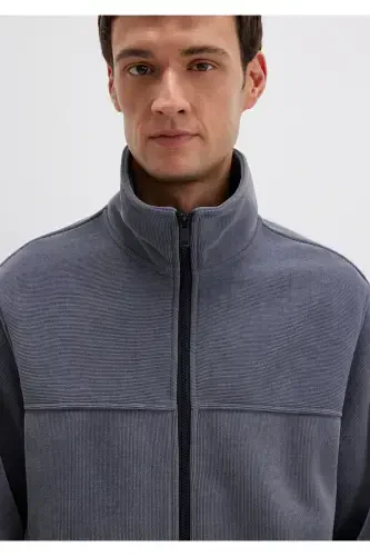 Collarless, navy blue jacket, loose fit. (0110369-80776) - 6