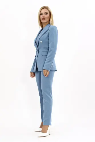 Collarless Single Button Jacket & Slim Fit Trousers Set-Light Blue-Light Blue - ÖNDER ÖZSOY (1)