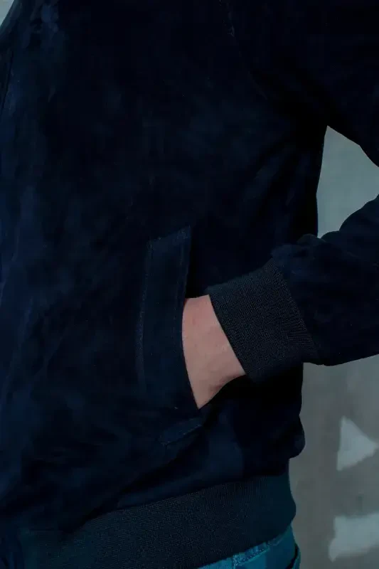 College Genuine Leather Navy Blue Men's Suede Jacket - 6