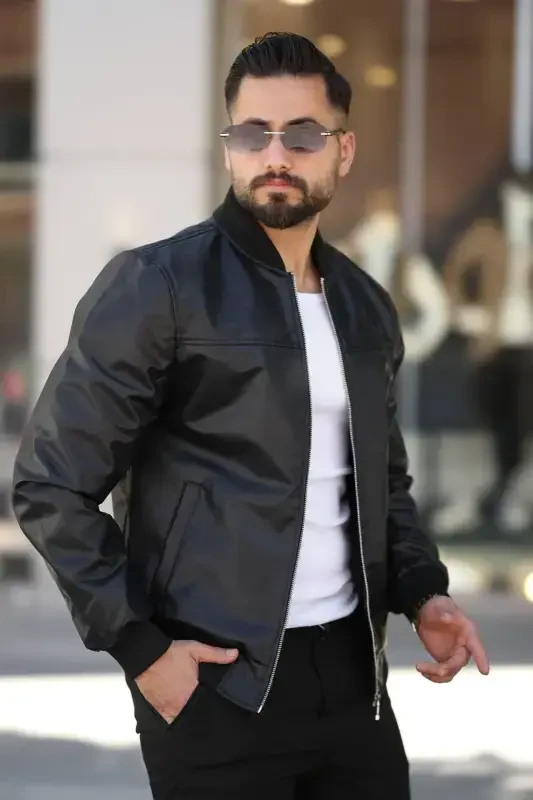 College Leather Jacket-New Black Leather - 1