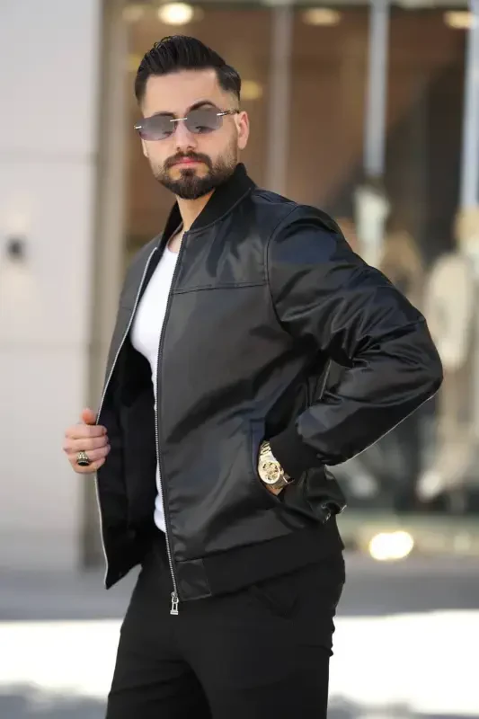 College Leather Jacket-New Black Leather - 3