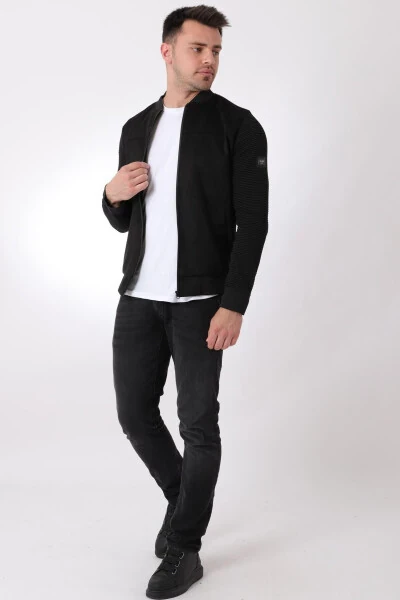 College Neck Suede Seasonal Jacket with Knitted Sleeves PLDP 2977 - 3