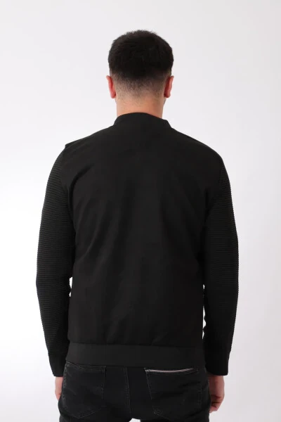 College Neck Suede Seasonal Jacket with Knitted Sleeves PLDP 2977 - 5