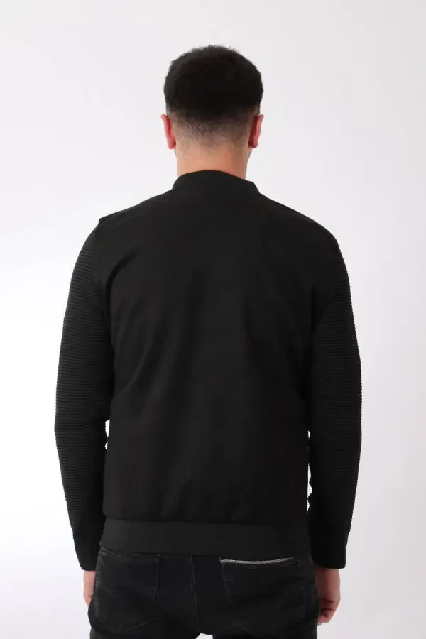 College Neck Suede Seasonal Jacket with Knitted Sleeves PLDP 2977 - 5