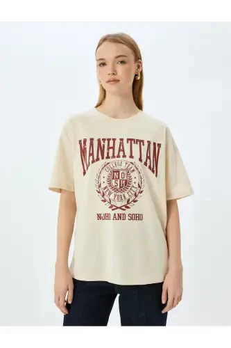 College Printed Crew Neck Oversize Short Sleeve Tee - 3