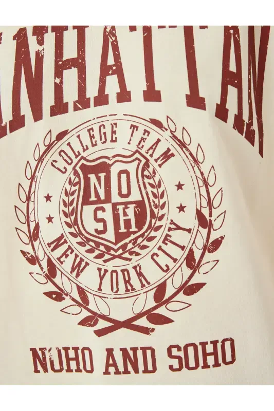 College Printed Crew Neck Oversize Short Sleeve Tee - 6