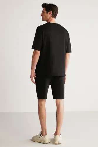 Colombıa Erkak 2'li Set Comfort Fit Rahat Kalıp Yazı Nakışlı Şardonsuz Siyah Eşofman Takımı-Siyah - 5