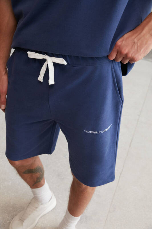 Colombıa Erkek 2'li Set Comfort Fit Rahat Kalıp Yazı Nakışlı Şardonsuz Lacivert Eşofman Takımı - Lacivert - 6