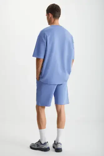 Colombıa Erkek 2'li Set Comfort Fit Rahat Kalıp Yazı Nakışlı Şardonsuz Mavi Eşofman Takımı-Mavi - 6