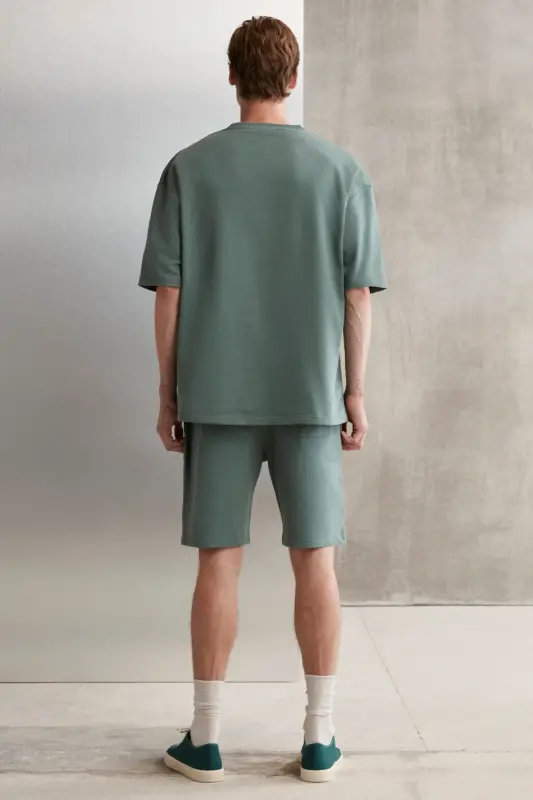 Colombıa Erkek 2'li Set Comfort Fit Rahat Kalıp Yazı Nakışlı Şardonsuz Yeşil Eşofman Takımı-Yeşil - 3