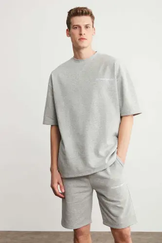 Colombia Men's 2-Piece Set Comfort Fit Relaxed Fit Embroidered Text Non-Raised Fleece Gray Melange Tracksuit-Gray Melange - 5