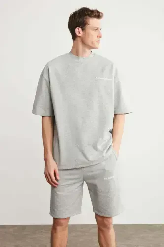 Colombia Men's 2-Piece Set Comfort Fit Relaxed Fit Embroidered Text Non-Raised Fleece Gray Melange Tracksuit-Gray Melange - 1