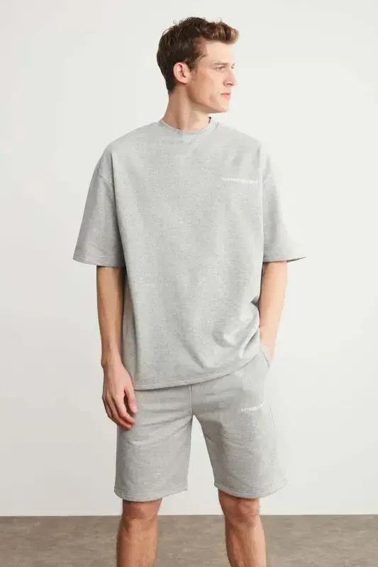 Colombia Men's 2-Piece Set Comfort Fit Relaxed Fit Embroidered Text Non-Raised Fleece Gray Melange Tracksuit-Gray Melange - GRIMELANGE