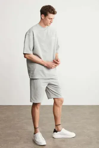 Colombia Men's 2-Piece Set Comfort Fit Relaxed Fit Embroidered Text Non-Raised Fleece Gray Melange Tracksuit-Gray Melange - GRIMELANGE (1)