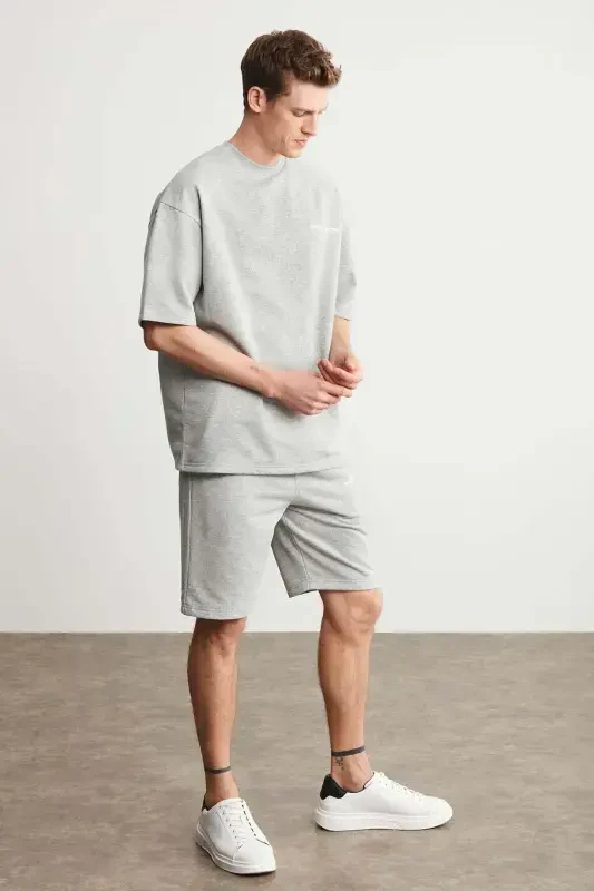 Colombia Men's 2-Piece Set Comfort Fit Relaxed Fit Embroidered Text Non-Raised Fleece Gray Melange Tracksuit-Gray Melange - 2