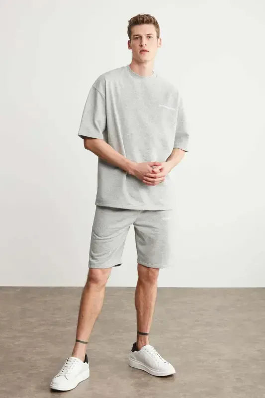 Colombia Men's 2-Piece Set Comfort Fit Relaxed Fit Embroidered Text Non-Raised Fleece Gray Melange Tracksuit-Gray Melange - 3