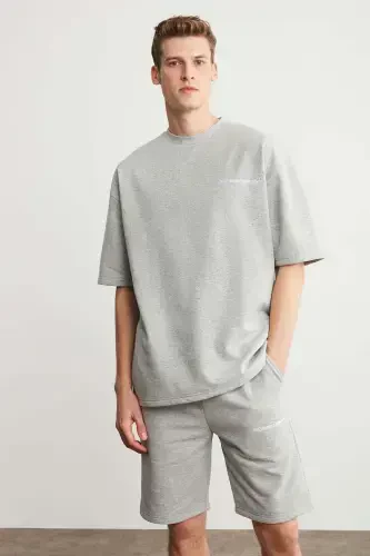 Colombia Men's 2-Piece Set Comfort Fit Relaxed Fit Embroidered Text Non-Raised Fleece Gray Melange Tracksuit-Gray Melange - 5