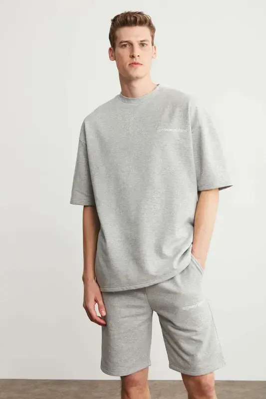 Colombia Men's 2-Piece Set Comfort Fit Relaxed Fit Embroidered Text Non-Raised Fleece Gray Melange Tracksuit-Gray Melange - 5