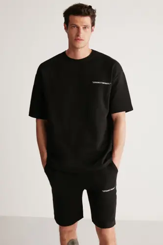 Colombıa Men's 2-Piece Set Comfort Fit Relaxed Fit Embroidered Text Unbrushed Black Tracksuit-Black 