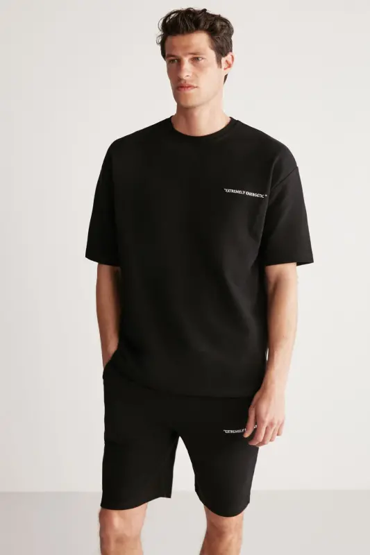 Colombıa Men's 2-Piece Set Comfort Fit Relaxed Fit Embroidered Text Unbrushed Black Tracksuit-Black - 2