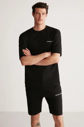 Colombıa Men's 2-Piece Set Comfort Fit Relaxed Fit Embroidered Text Unbrushed Black Tracksuit-Black - 4