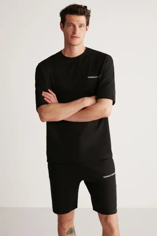 Colombıa Men's 2-Piece Set Comfort Fit Relaxed Fit Embroidered Text Unbrushed Black Tracksuit-Black - 4