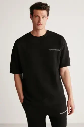 Colombıa Men's 2-Piece Set Comfort Fit Relaxed Fit Embroidered Text Unbrushed Black Tracksuit-Black - 3