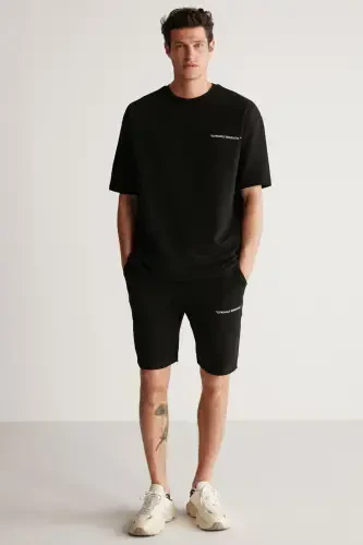 Colombıa Men's 2-Piece Set Comfort Fit Relaxed Fit Embroidered Text Unbrushed Black Tracksuit-Black - 6