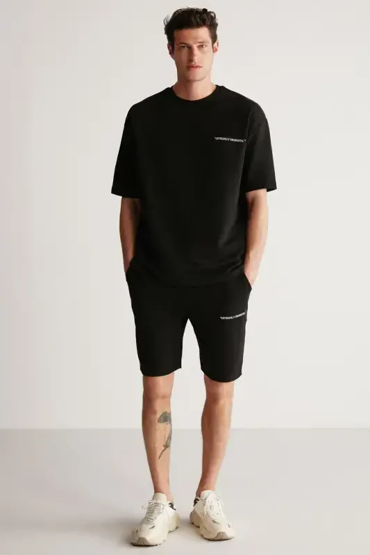 Colombıa Men's 2-Piece Set Comfort Fit Relaxed Fit Embroidered Text Unbrushed Black Tracksuit-Black - 6